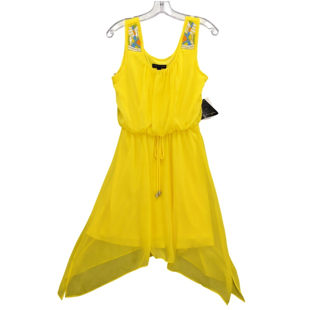 City‎ Triangles Yellow Beaded Sleeveless Dress Small Summer Sz S NWT